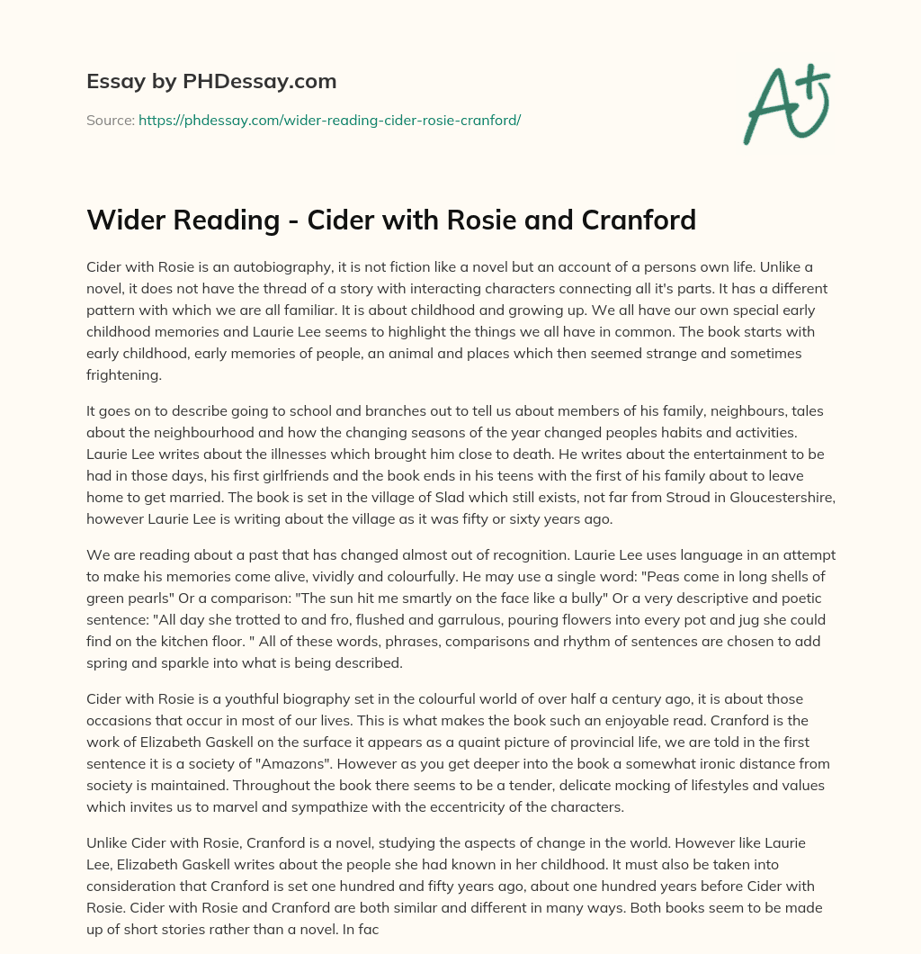 Wider Reading – Cider with Rosie and Cranford essay