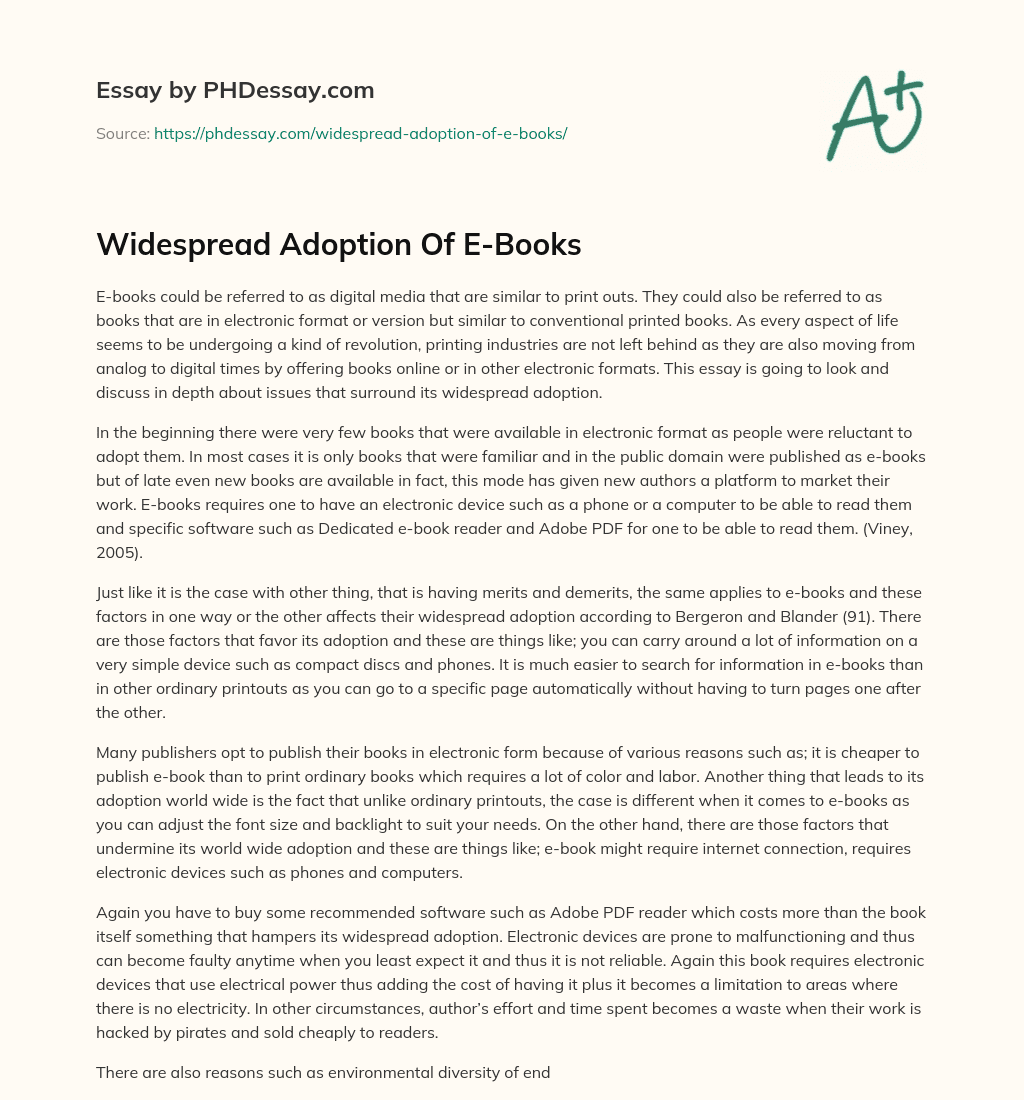Widespread Adoption Of E-Books essay