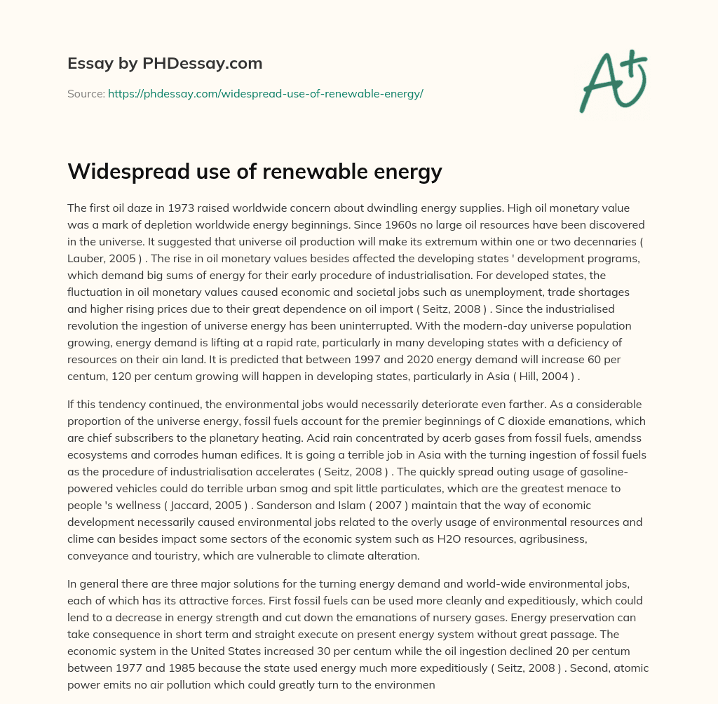 Widespread use of renewable energy essay