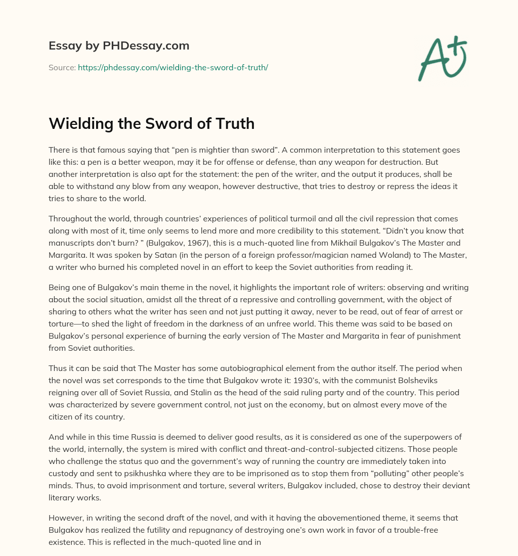 Wielding the Sword of Truth essay
