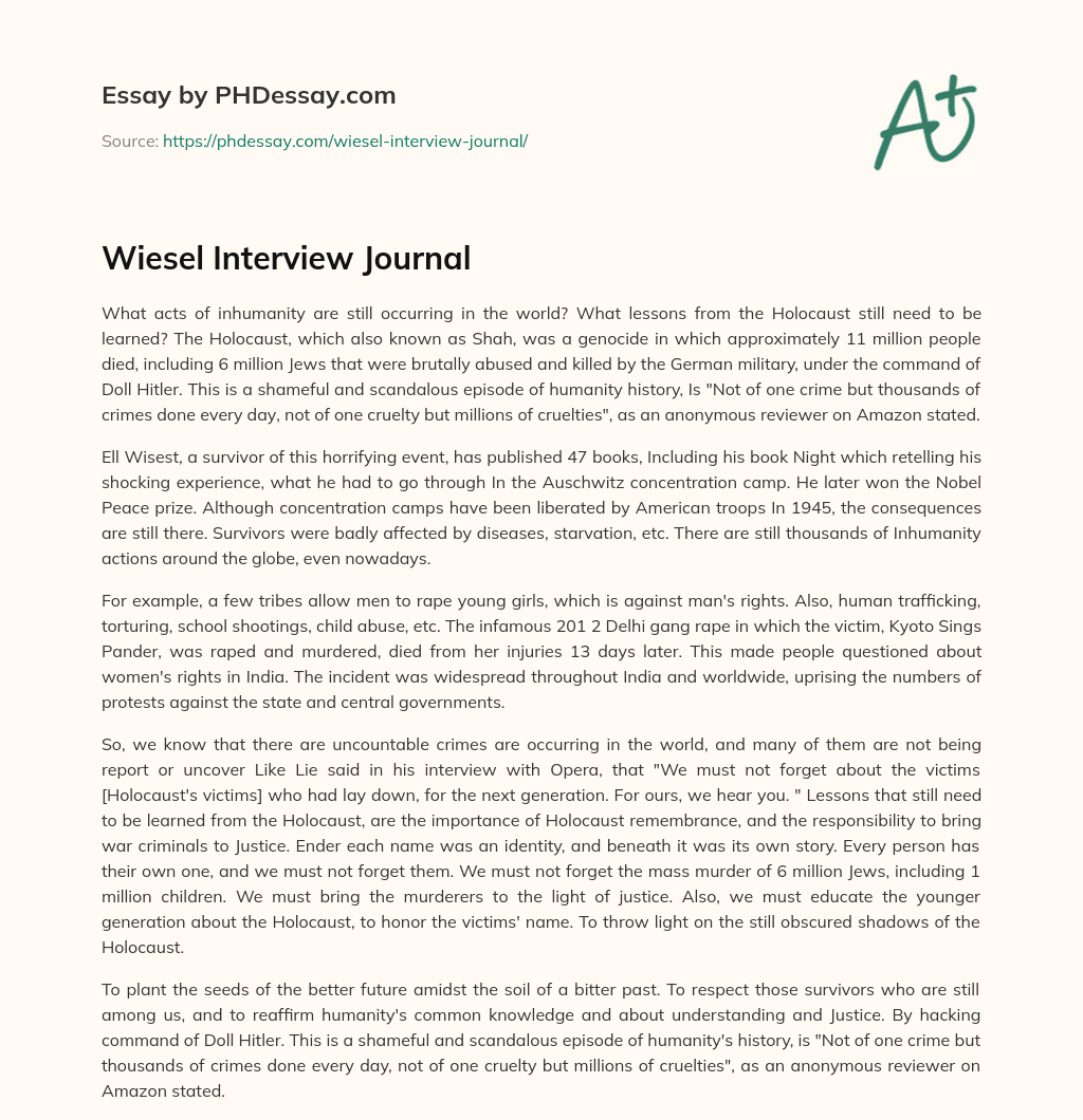 Wiesel Interview Journal essay