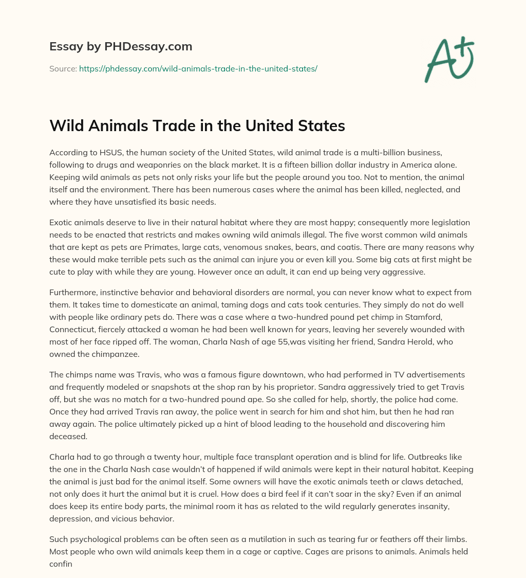 Wild Animals Trade in the United States essay