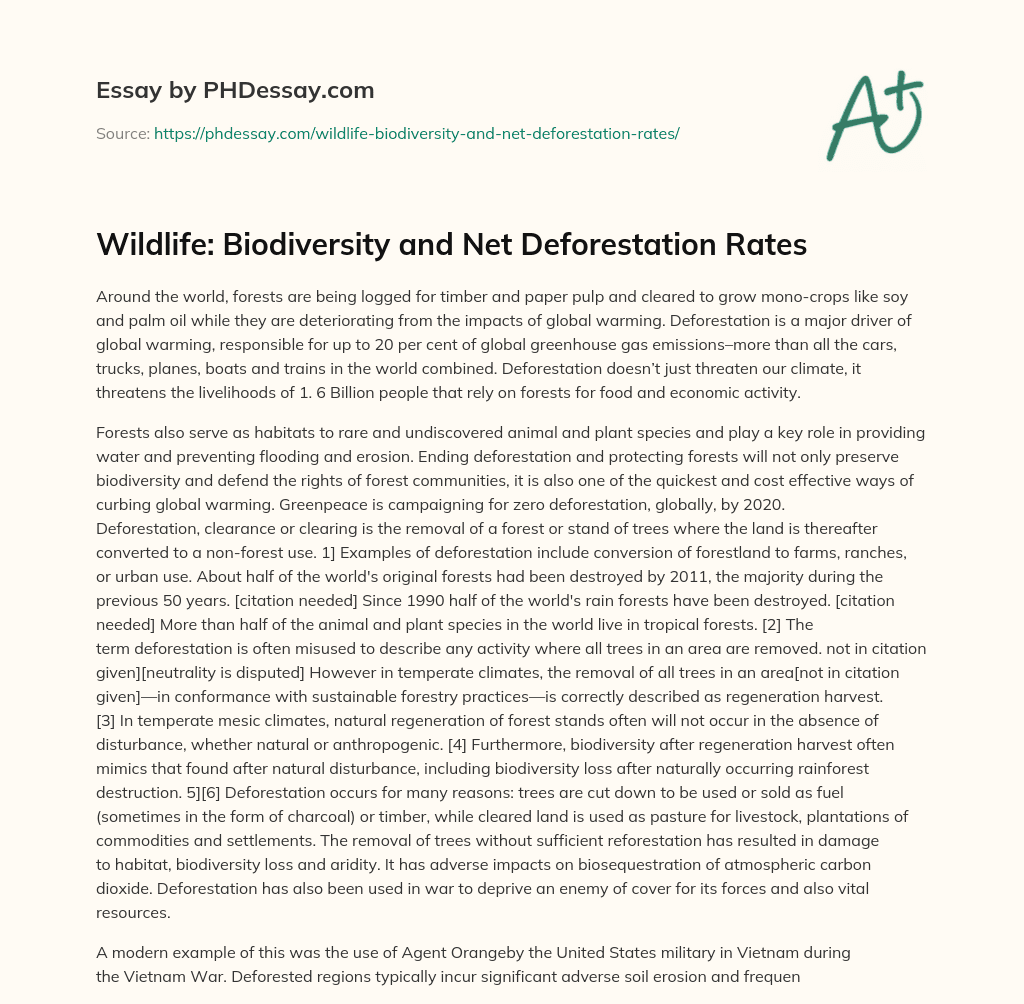 Wildlife: Biodiversity and Net Deforestation Rates essay