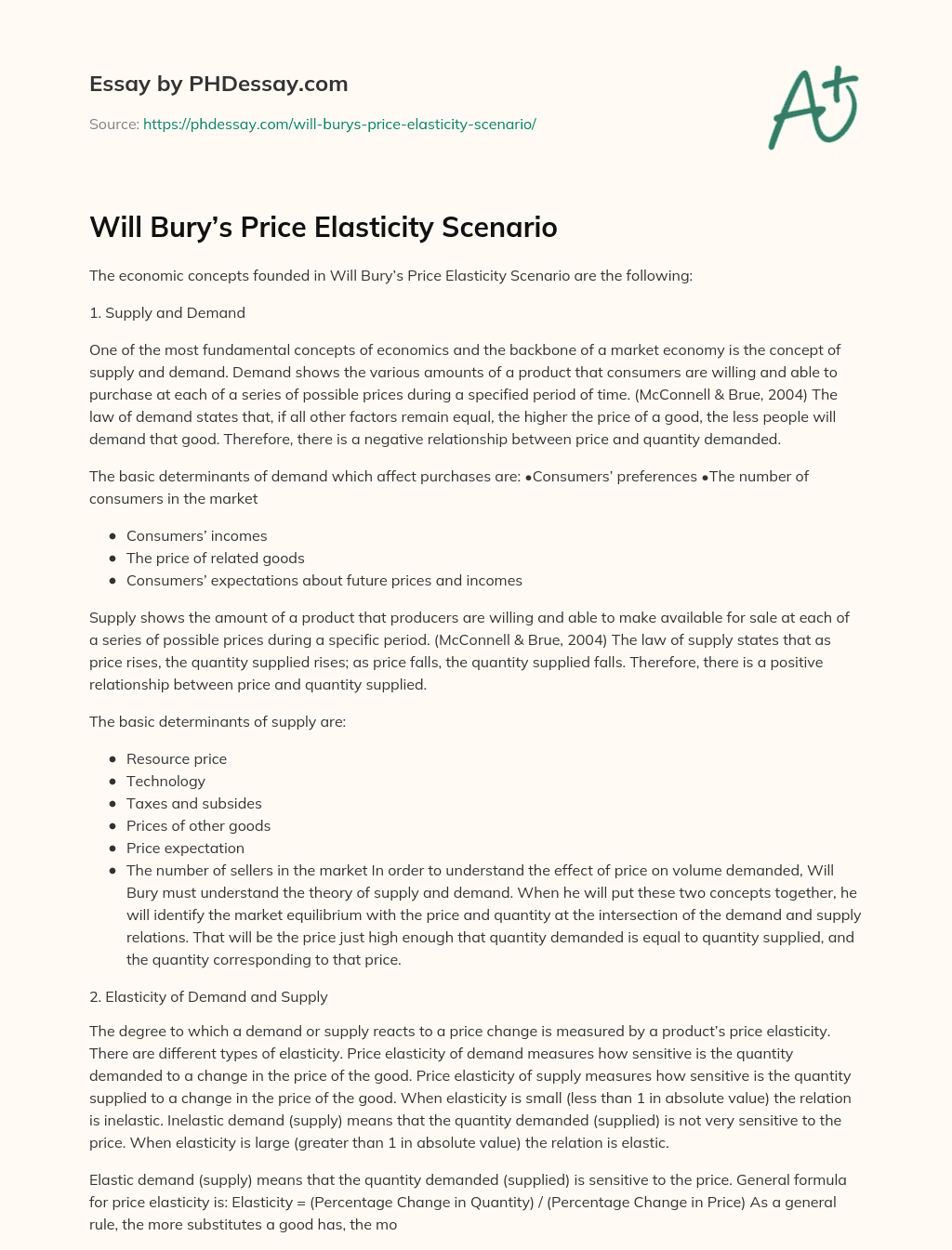 Will Bury’s Price Elasticity Scenario essay