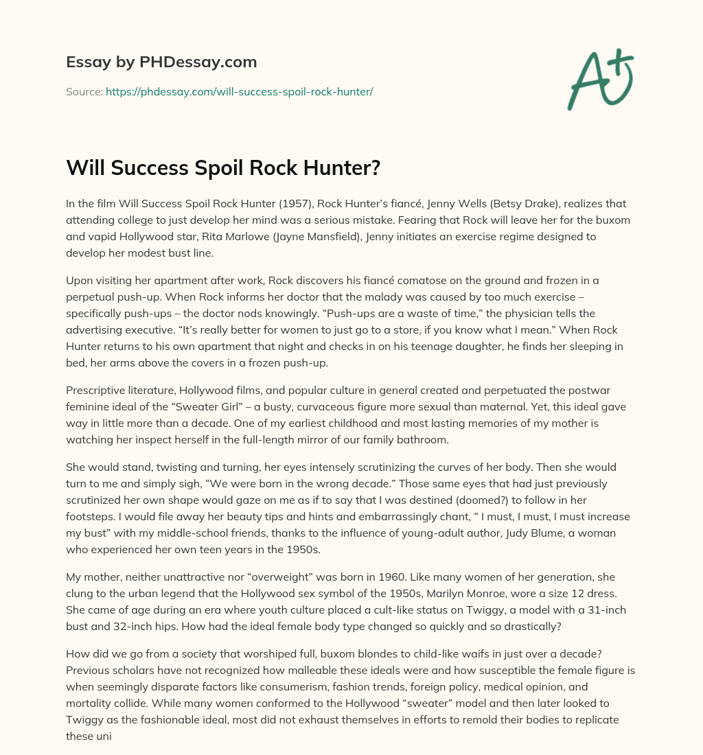Will Success Spoil Rock Hunter? essay