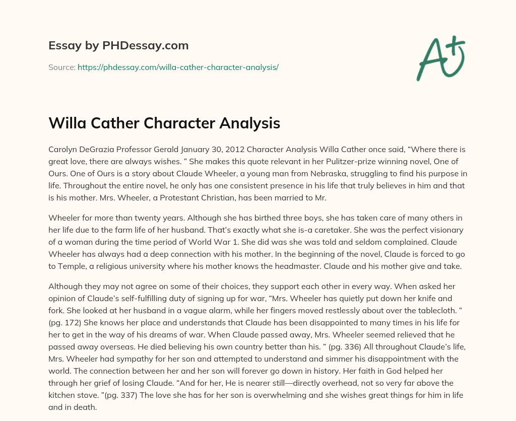 Willa Cather Character Analysis essay