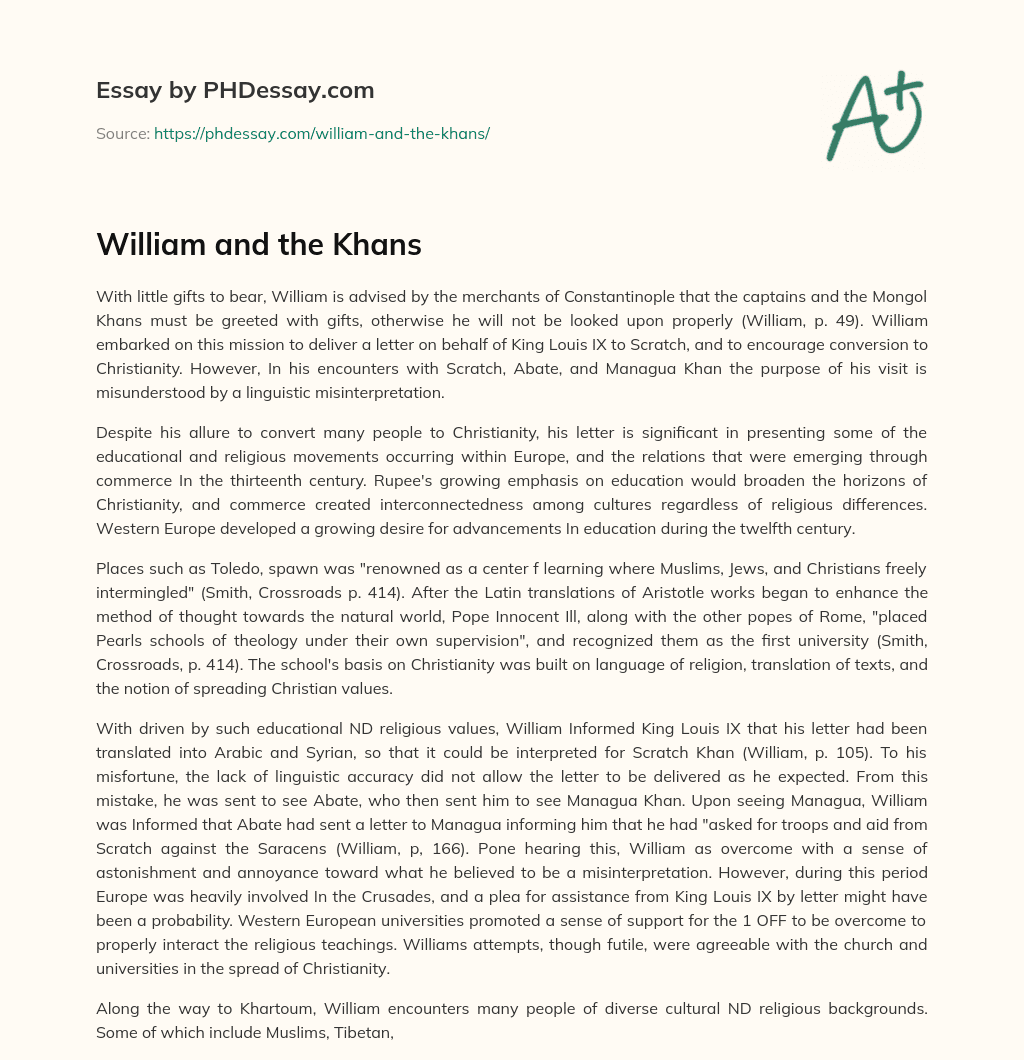 William and the Khans essay