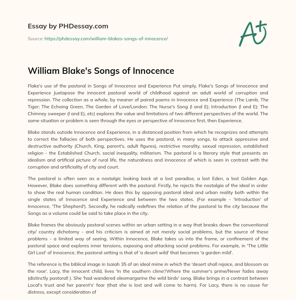 William Blake’s Songs of Innocence essay