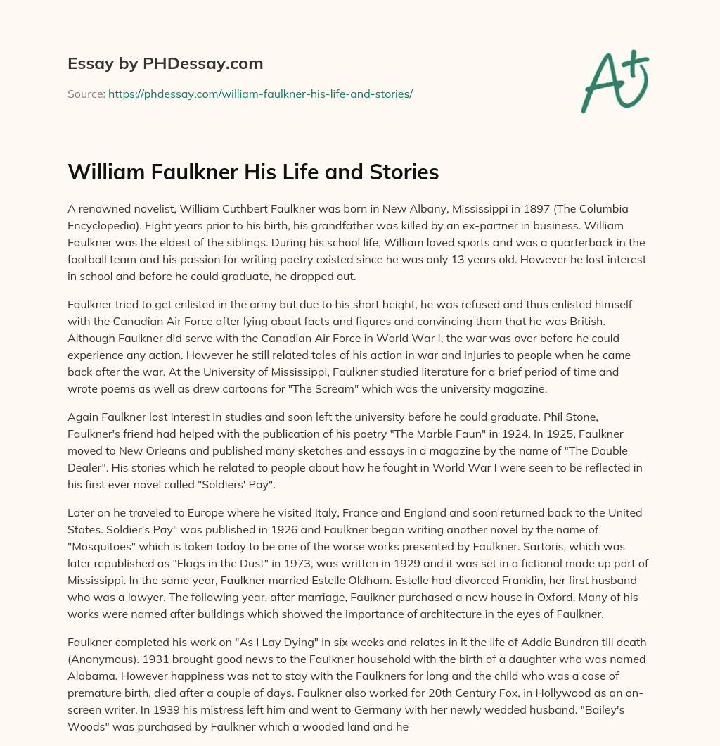 William Faulkner His Life and Stories essay