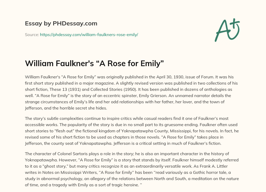 William Faulkner’s “A Rose for Emily” essay
