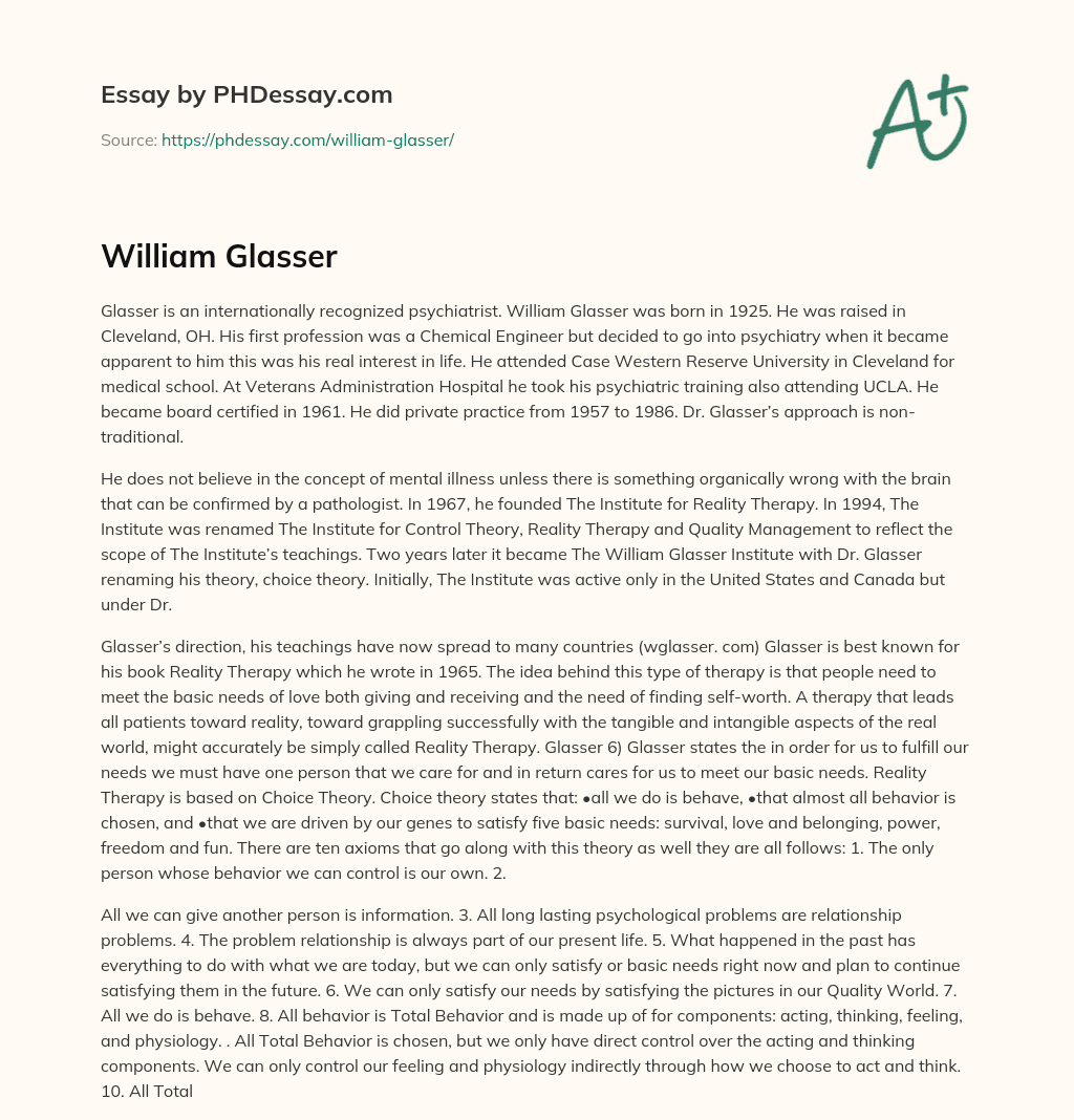 William Glasser essay