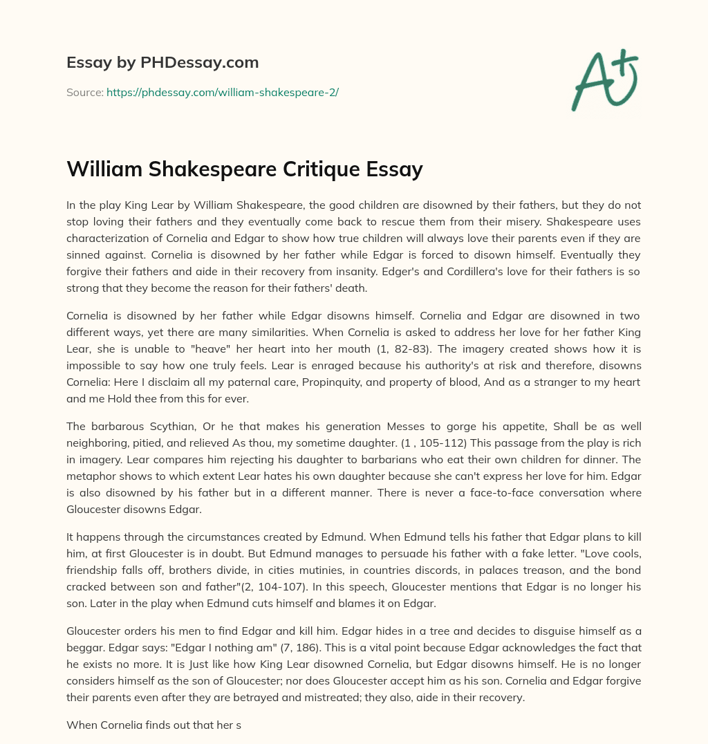 William Shakespeare Critique Essay essay