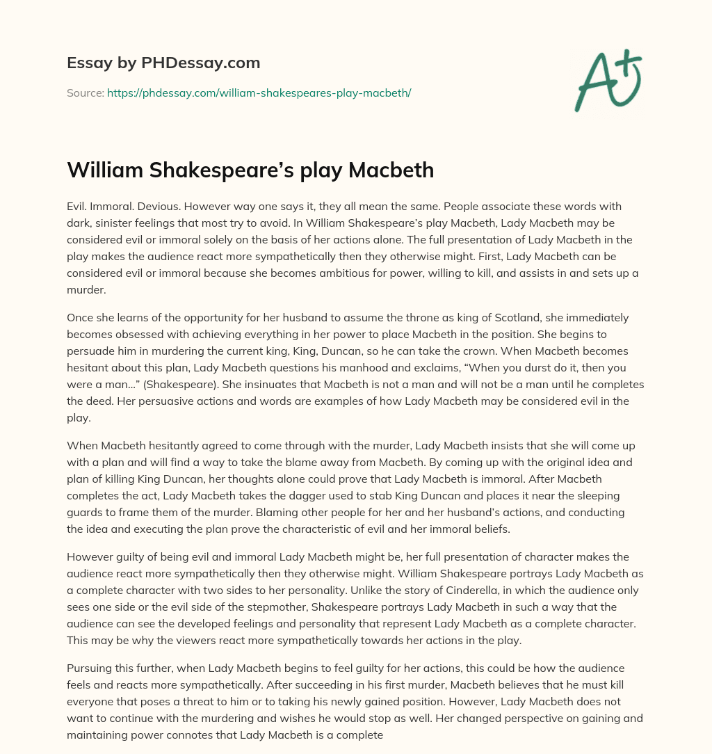 William Shakespeare’s play Macbeth essay