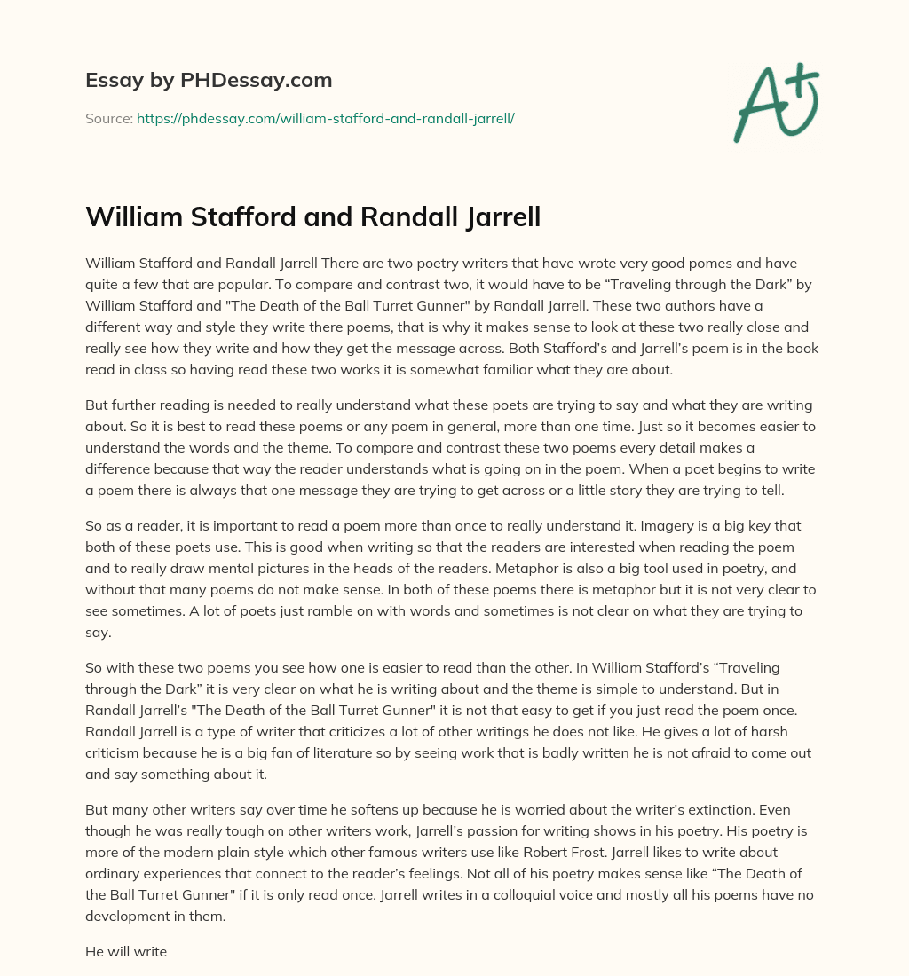 William Stafford and Randall Jarrell essay