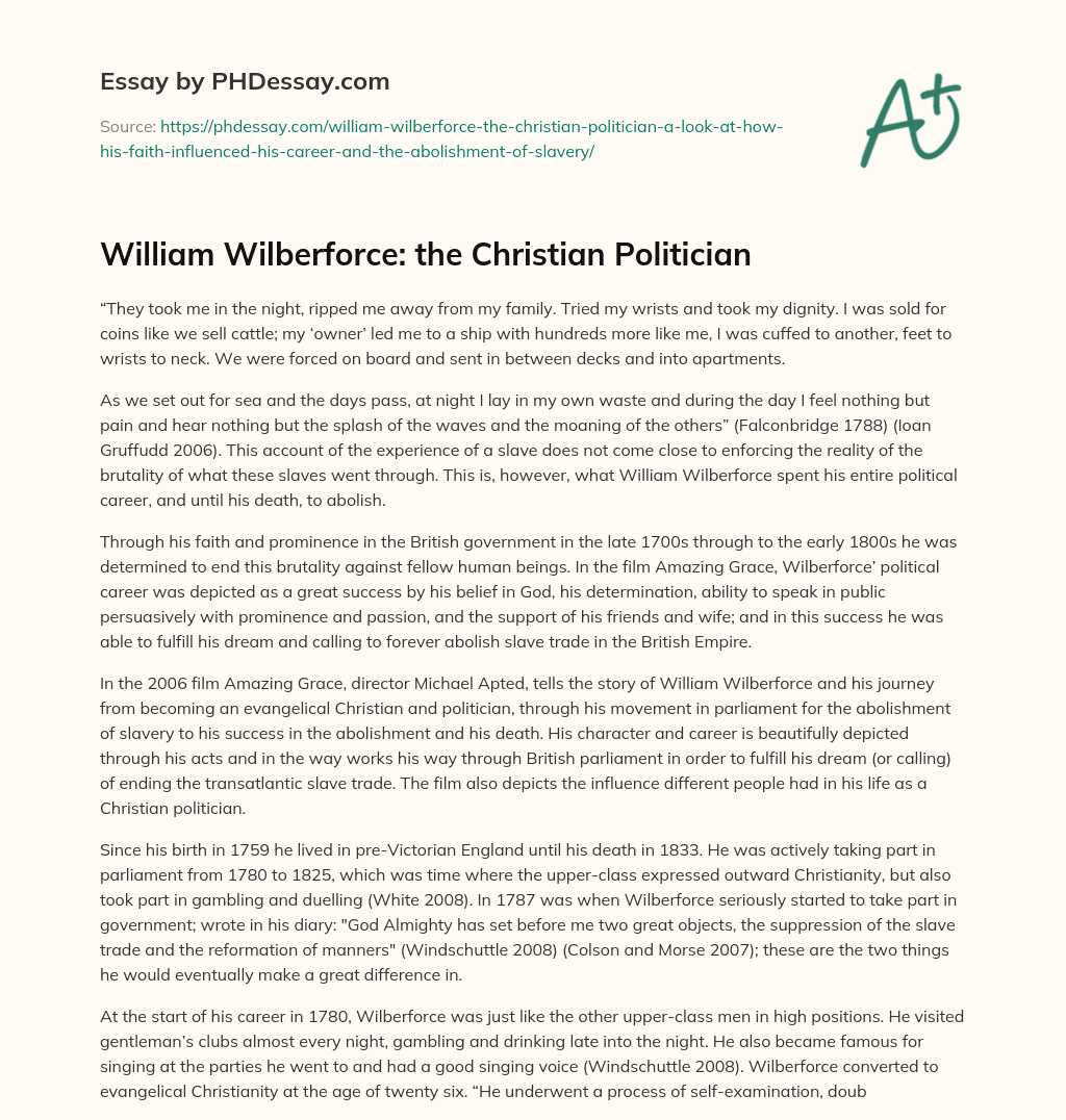 William Wilberforce: the Christian Politician essay