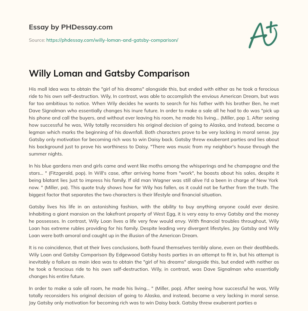 Willy Loman and Gatsby Comparison essay