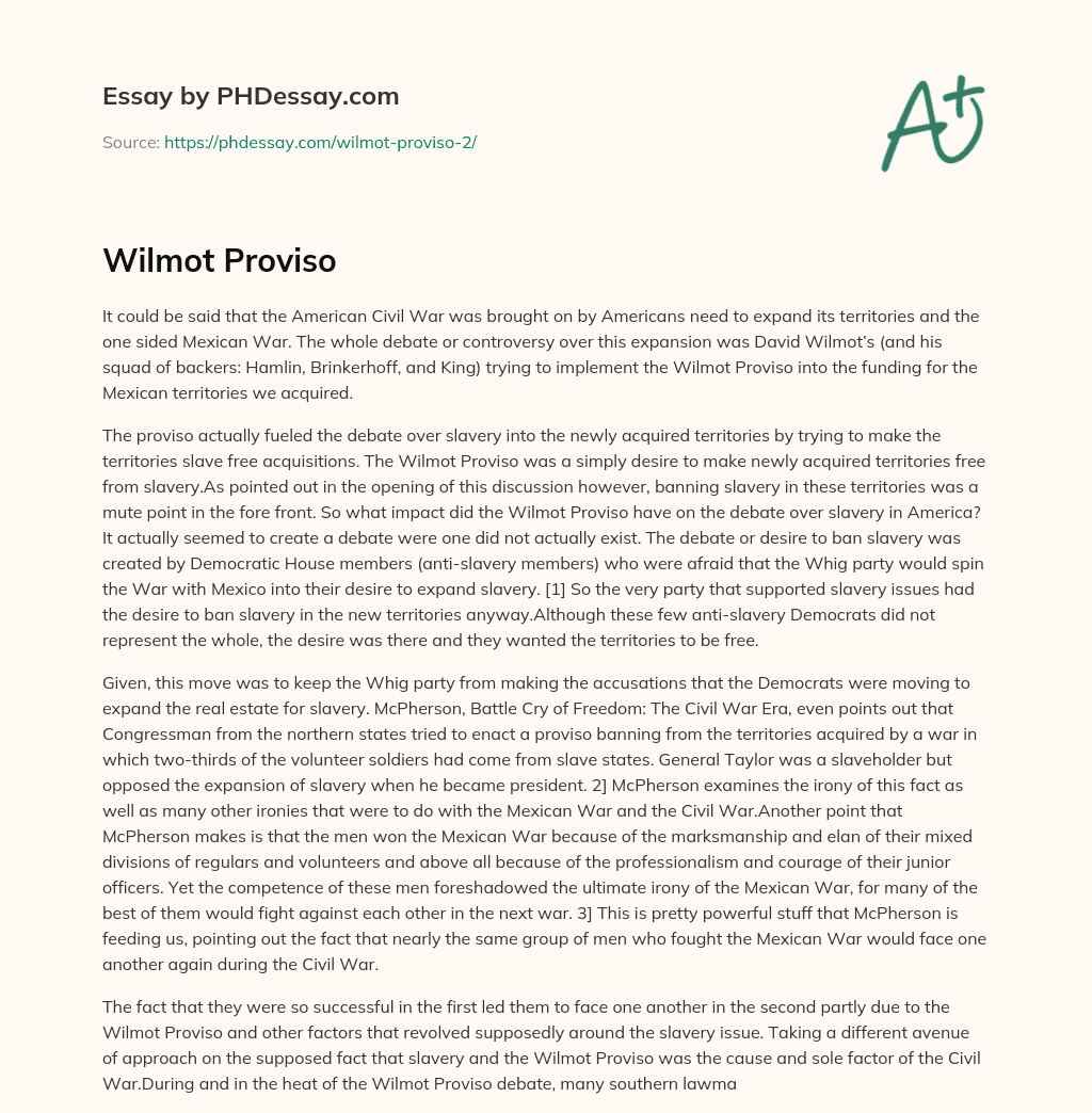 Wilmot Proviso essay