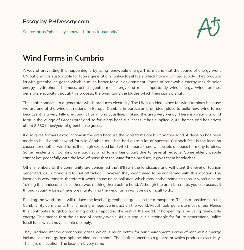 Wind Farms in Cumbria essay