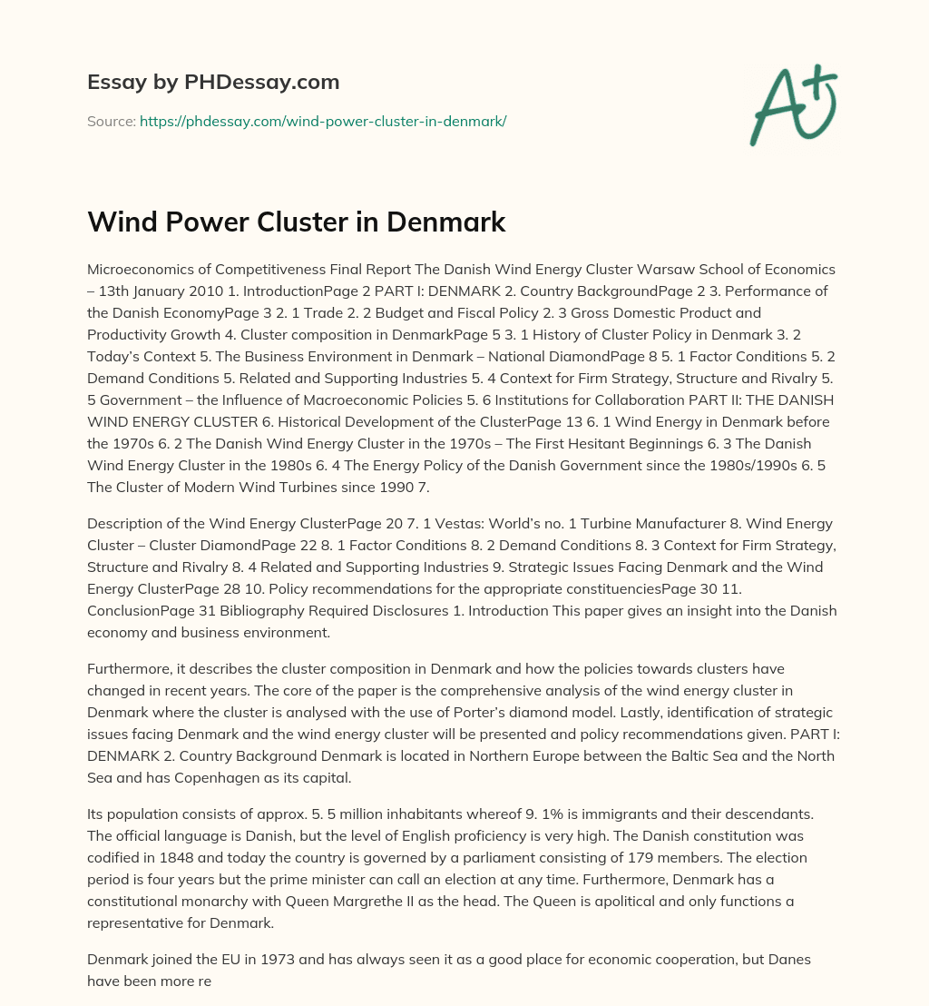 Wind Power Cluster in Denmark essay