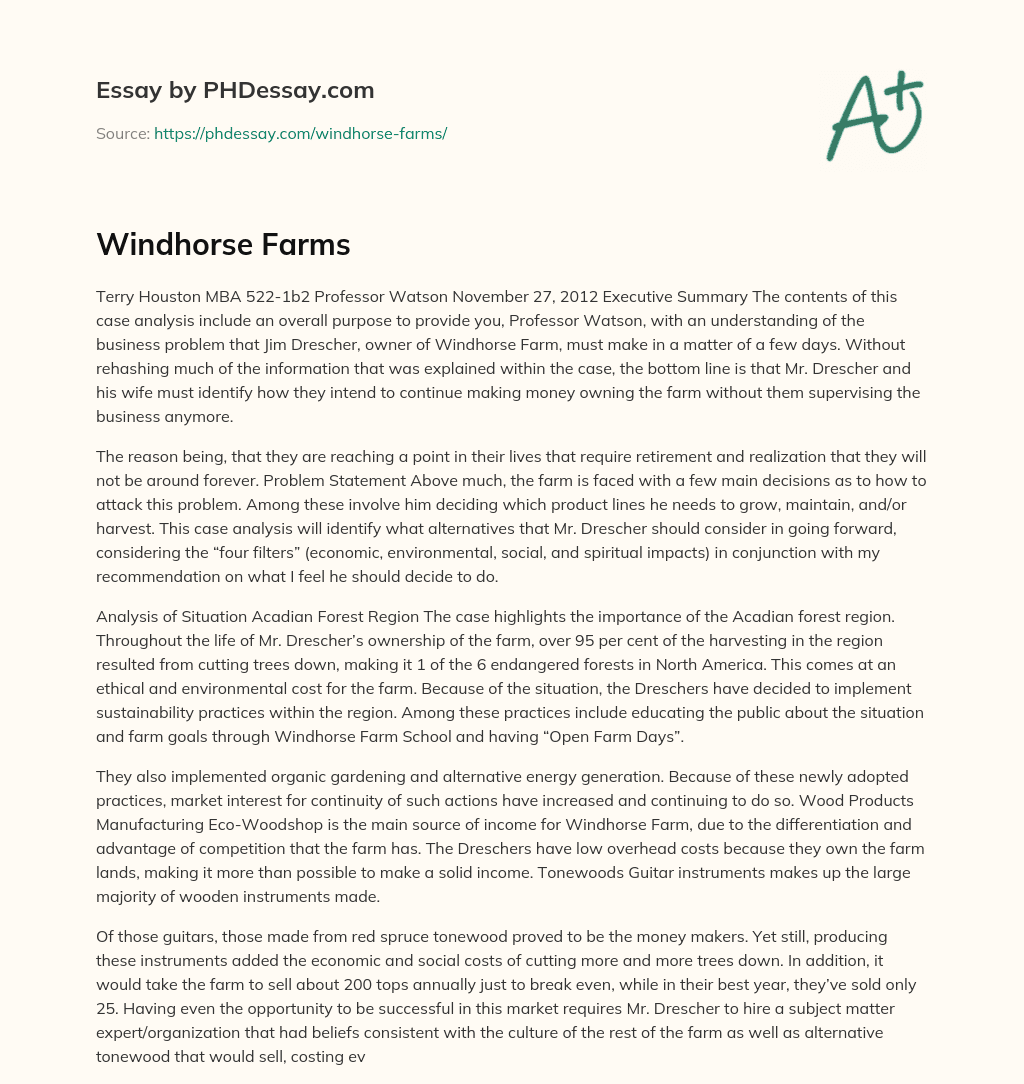 Windhorse Farms essay