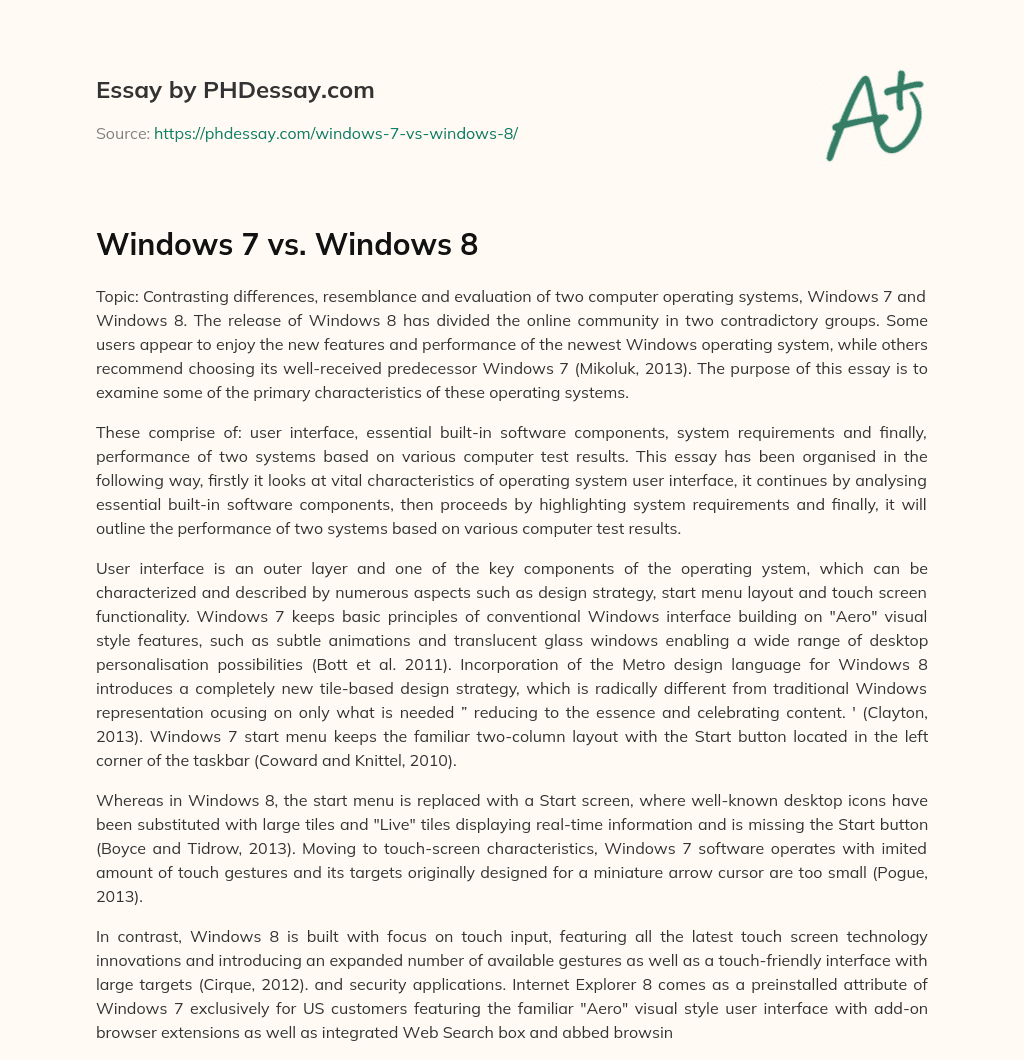Windows 7 vs. Windows 8 essay