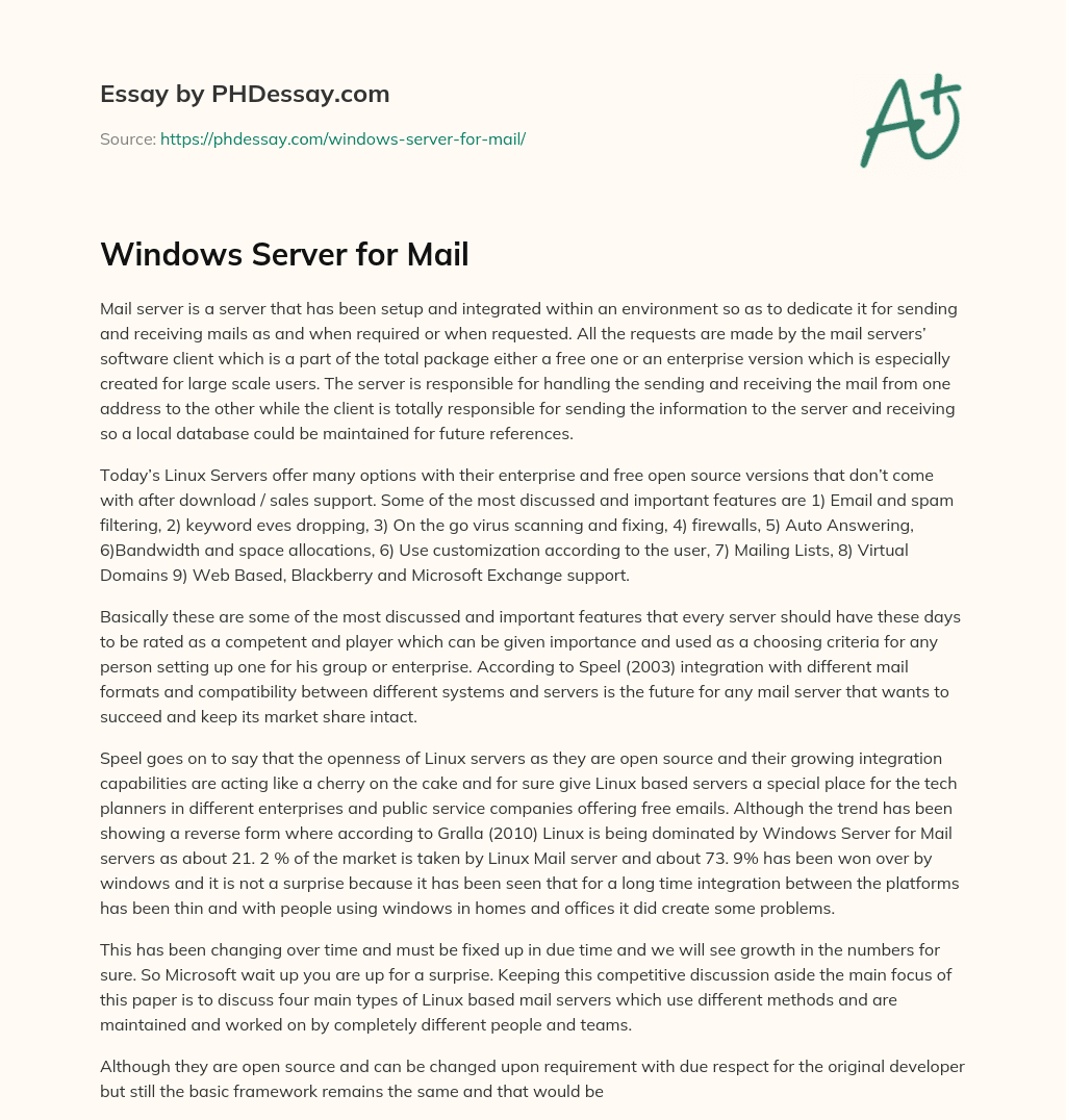 Windows Server for Mail essay