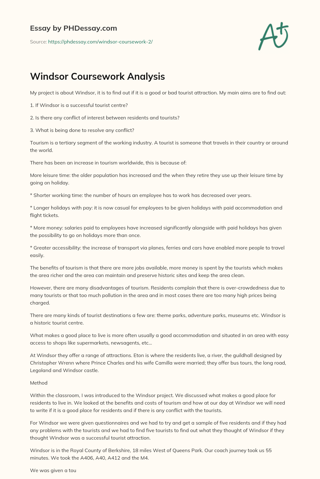 Windsor Coursework Analysis essay