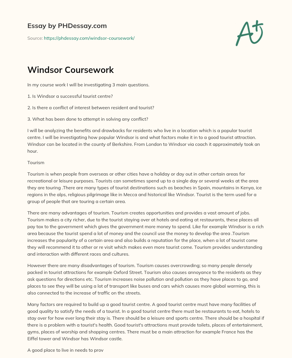 Windsor Coursework essay