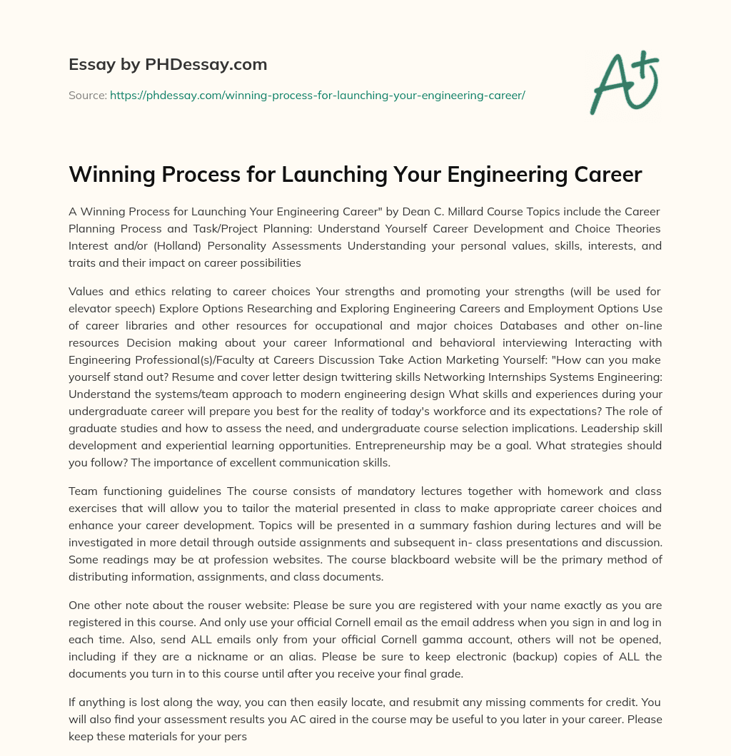 Winning Process for Launching Your Engineering Career essay
