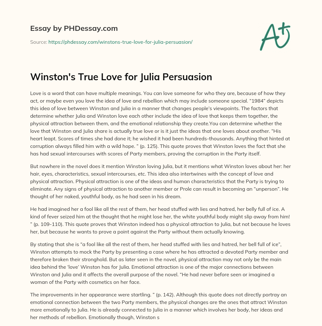 Winston’s True Love for Julia Persuasion essay