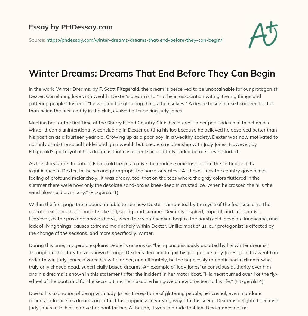 Winter Dreams: Dreams That End Before They Can Begin essay