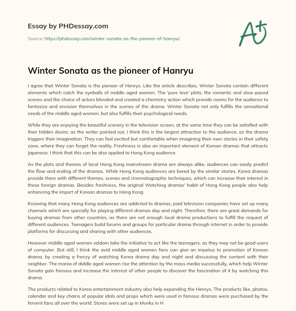Winter Sonata as the pioneer of Hanryu essay