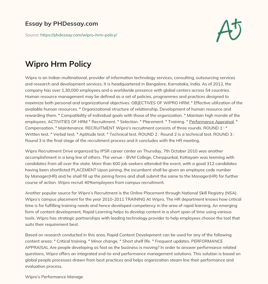 Wipro Hrm Policy essay