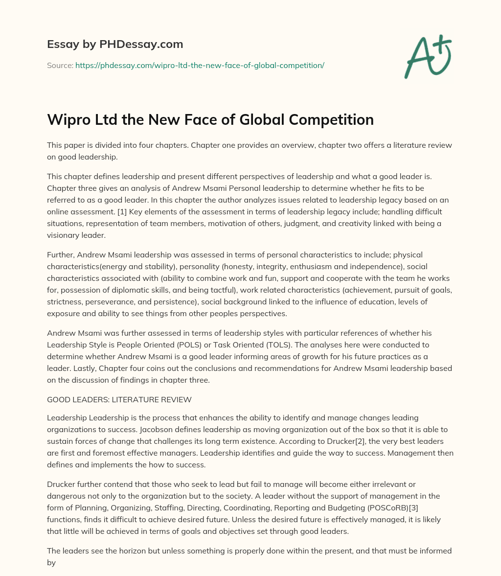 Wipro Ltd the New Face of Global Competition essay