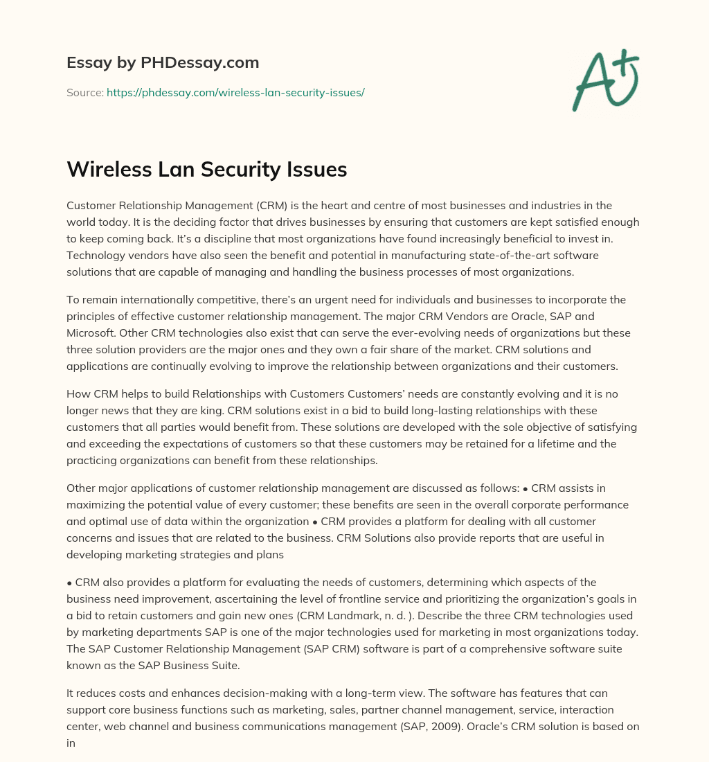 Wireless Lan Security Issues essay