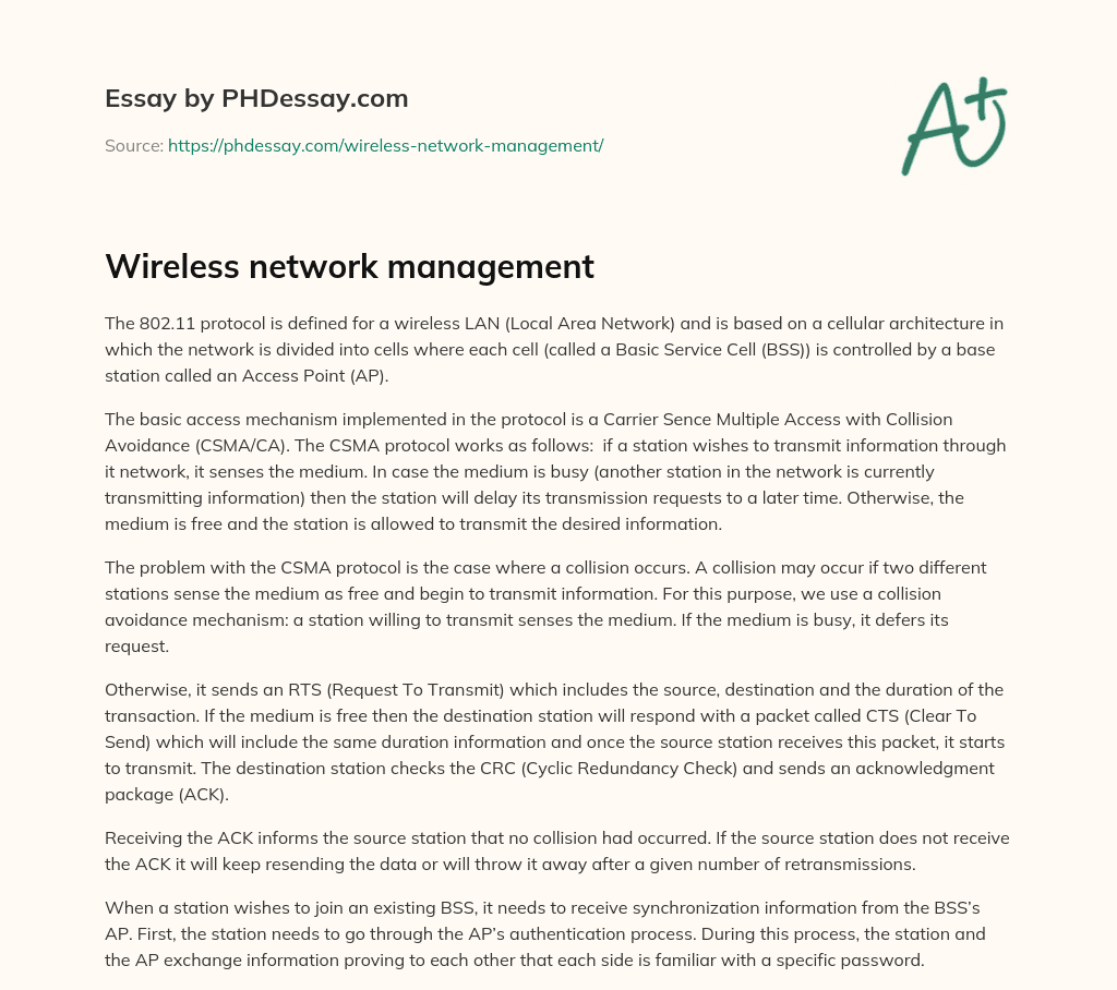 Wireless network management essay
