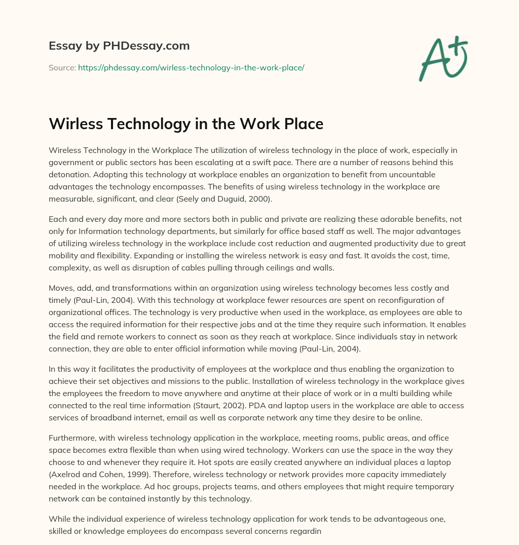 Wirless Technology in the Work Place essay