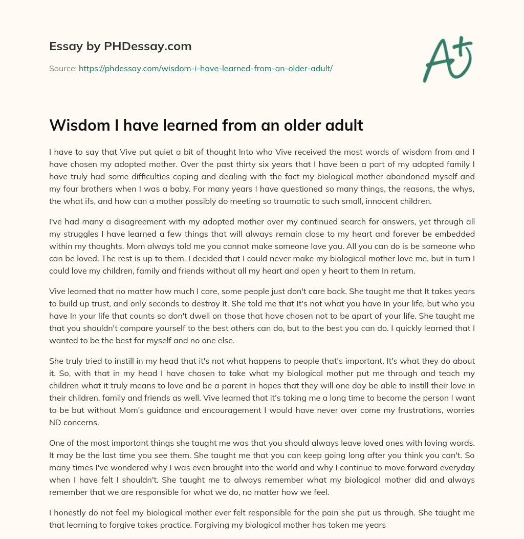 Wisdom I have learned from an older adult essay