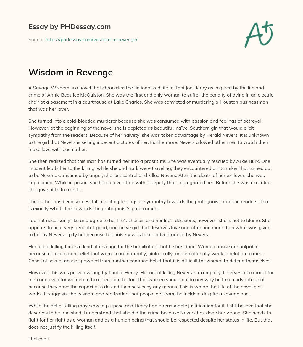 Wisdom in Revenge essay