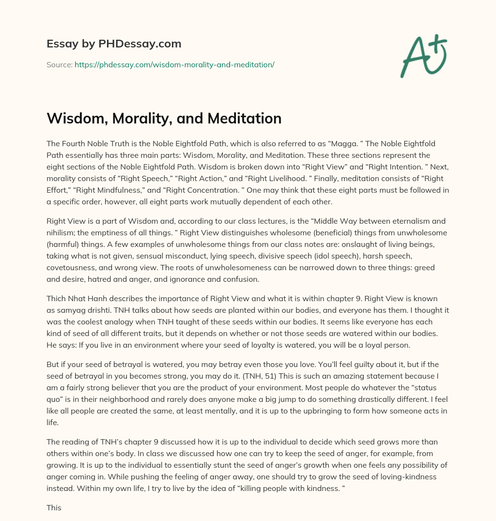 Wisdom, Morality, and Meditation essay