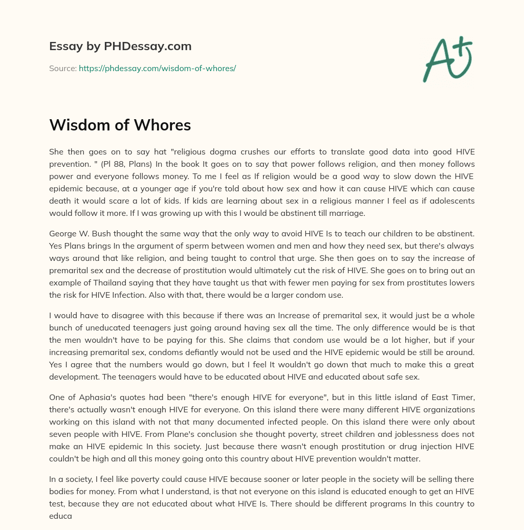 Wisdom of Whores essay