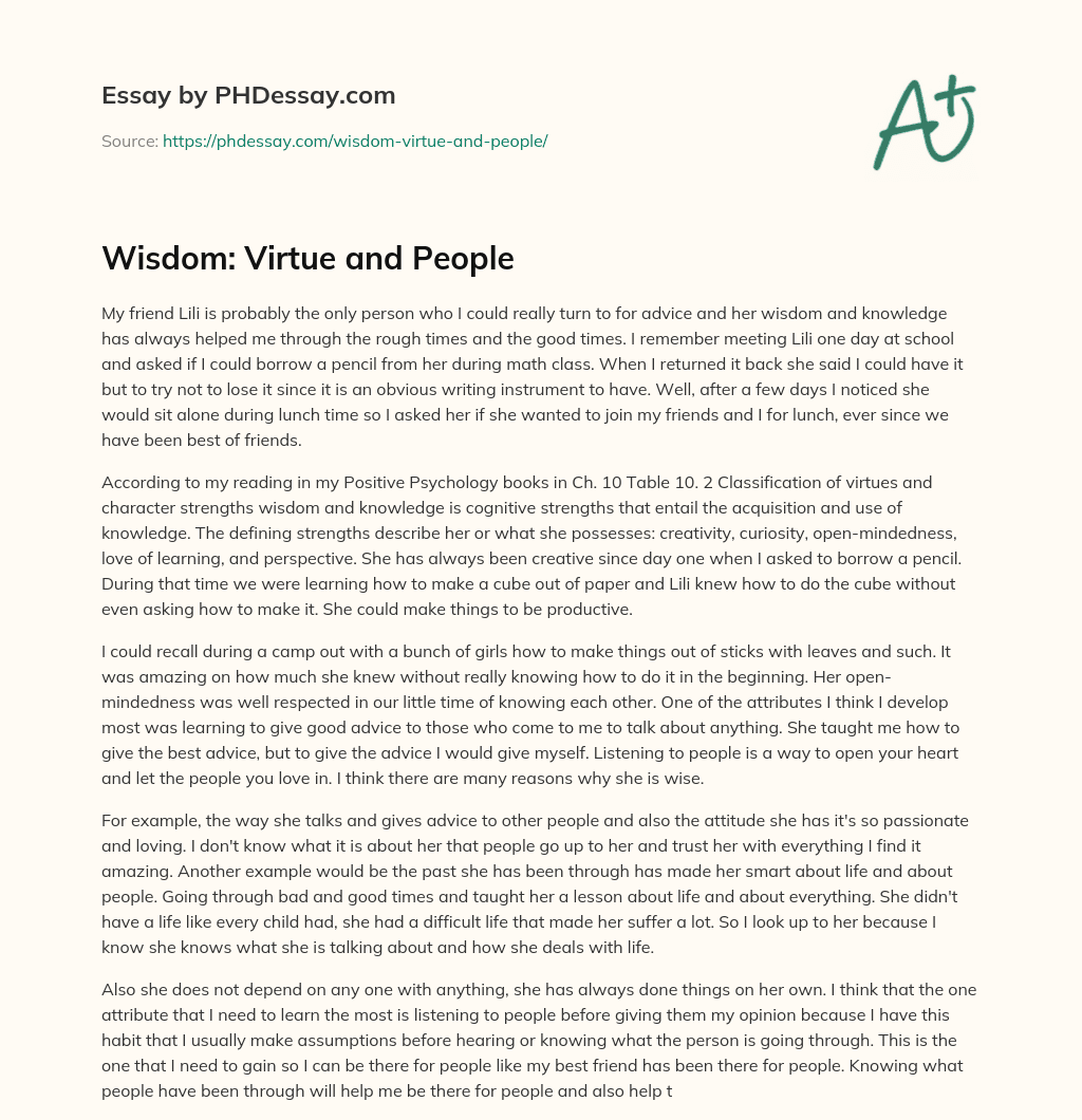 Wisdom: Virtue and People essay