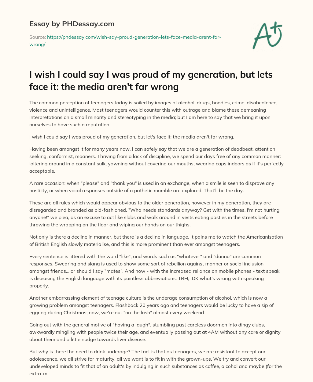 The Negative Reputation of Teenagers and How They Contribute to It essay