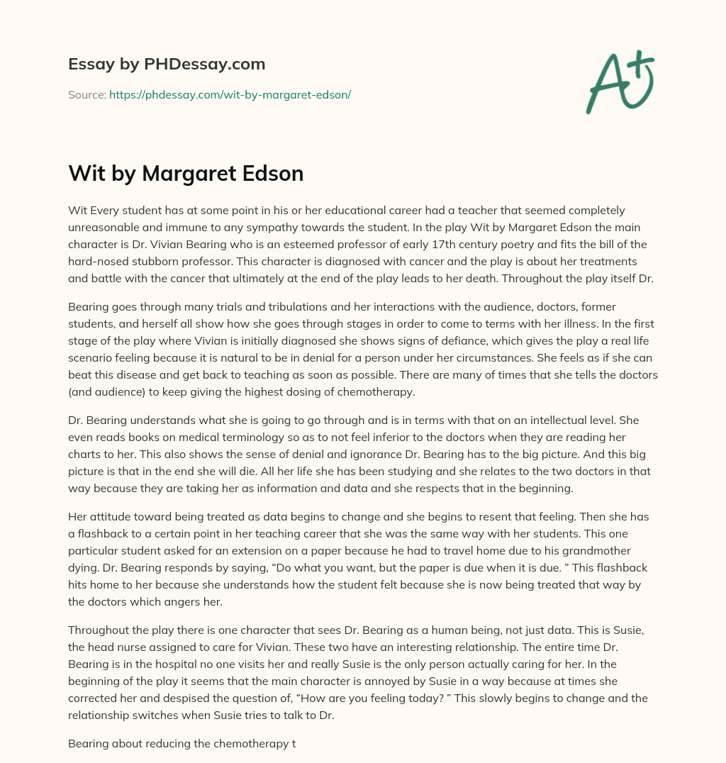 Wit by Margaret Edson essay