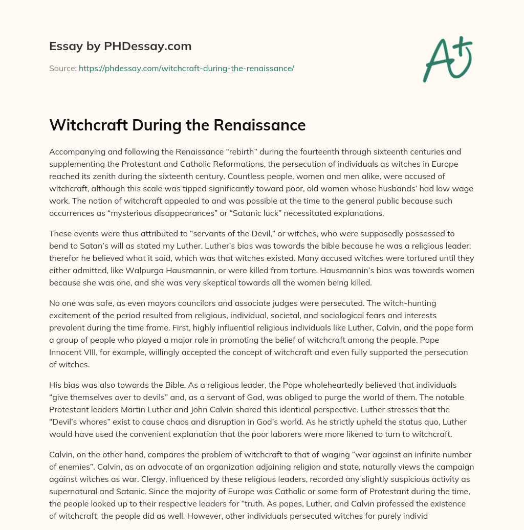 Witchcraft During the Renaissance essay