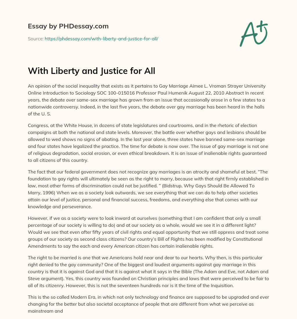 With Liberty and Justice for All essay