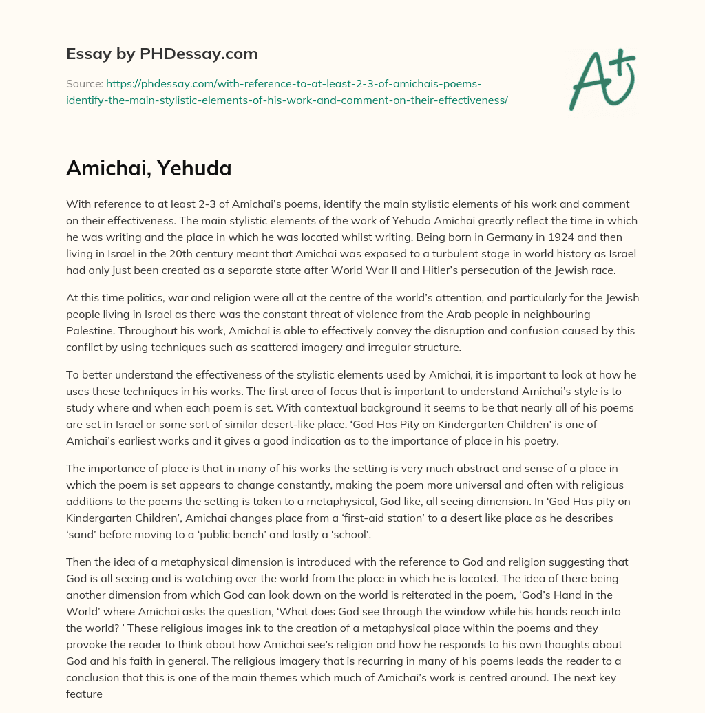 Amichai, Yehuda essay