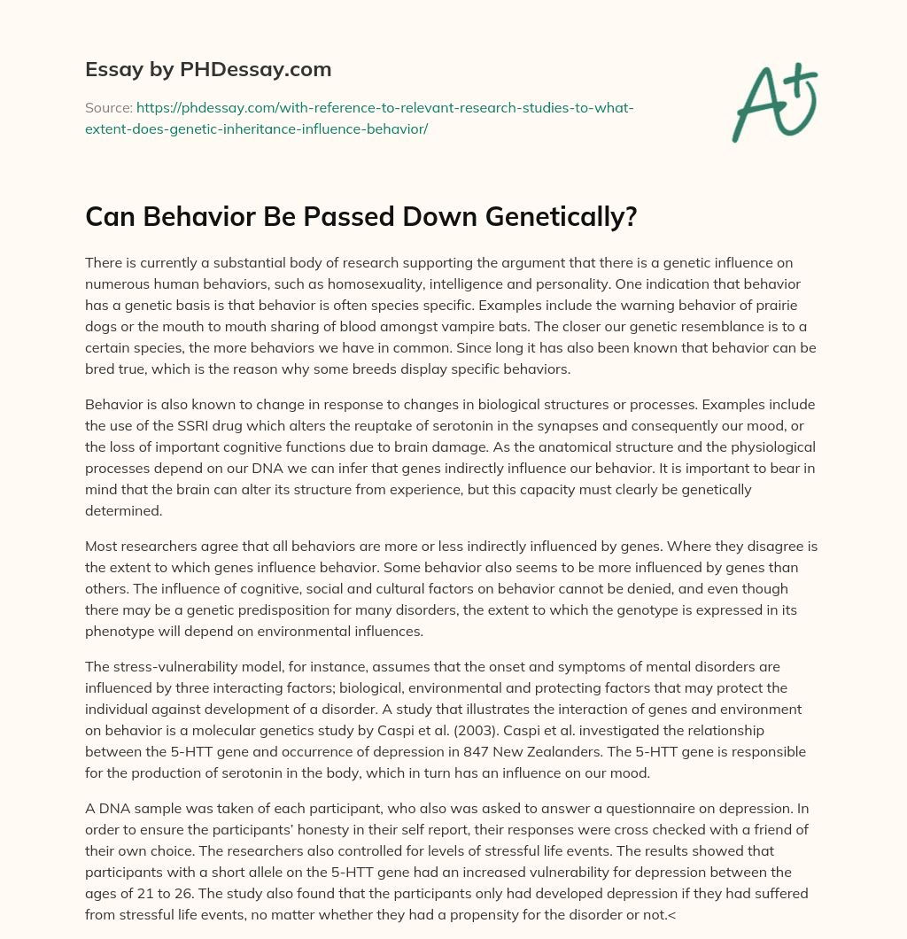 Can Behavior Be Passed Down Genetically? essay