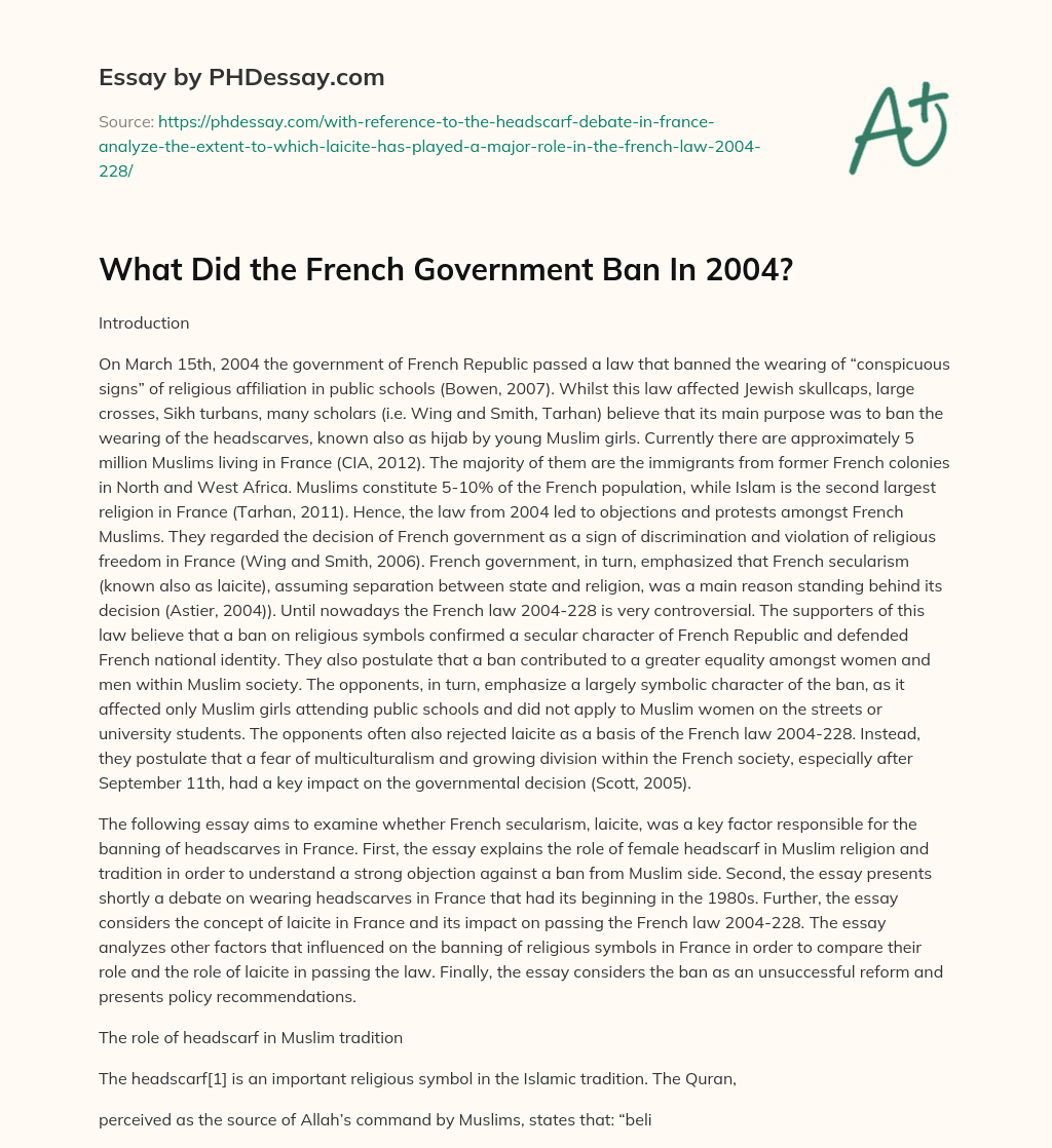 What Did the French Government Ban In 2004? essay