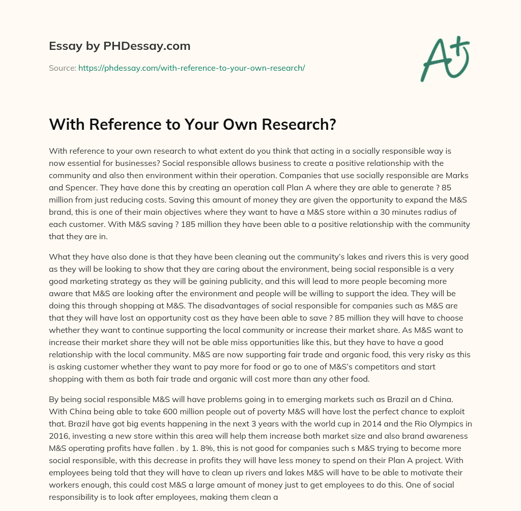 With Reference to Your Own Research? essay